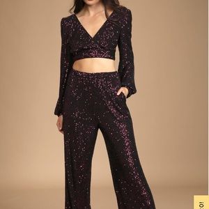 Lulu’s Sequin 2 Piece Jumpsuit Purple Size M